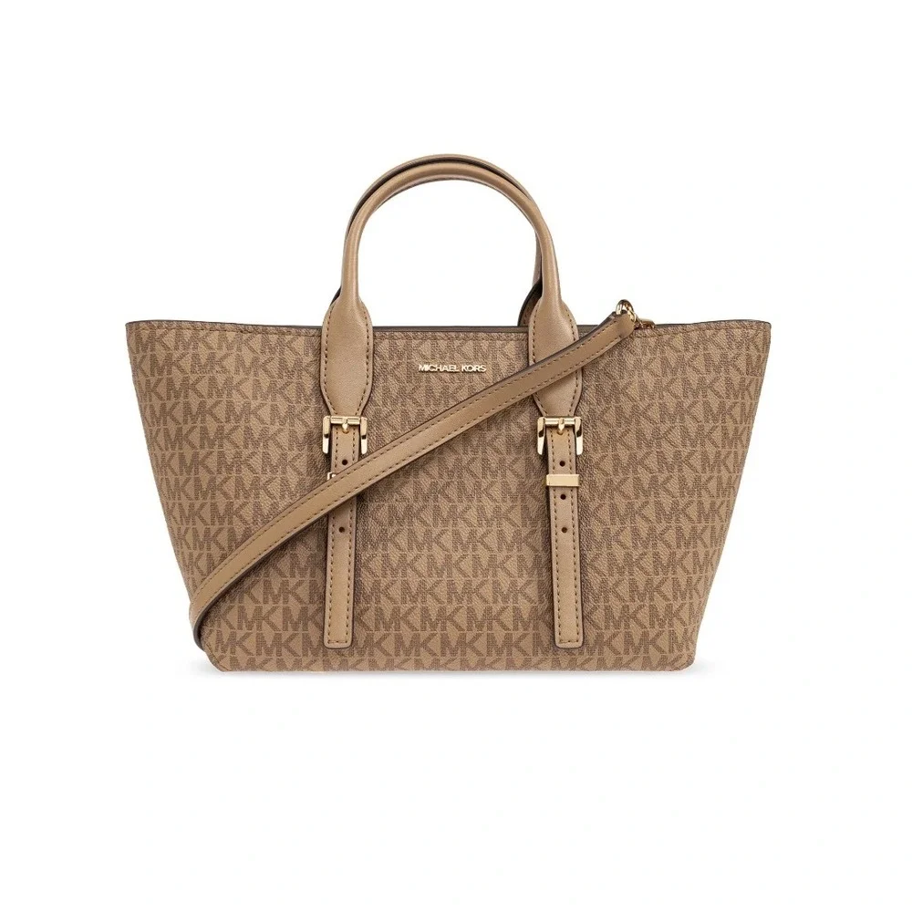 NEW MICHAEL Michael Kors Moore‎ Medium Signature Logo Leather Satchel in Husk